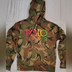 Polo Ralph Lauren Camo Hoodie POLO 1992 Logo Mens Pullover Size Medium